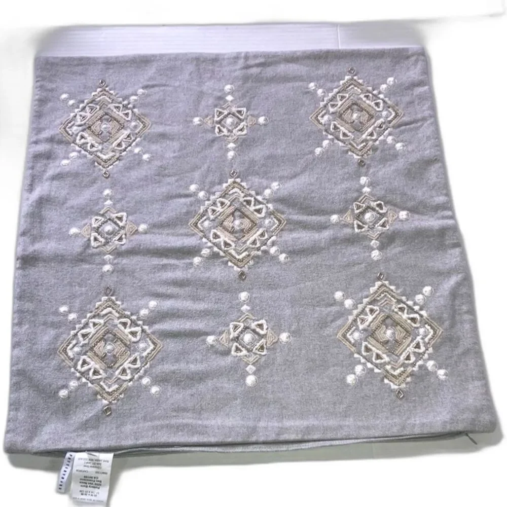 POTTERY BARN Haylie Embroidered Beaded Flannel Pillow Cover 20 x 20 inches